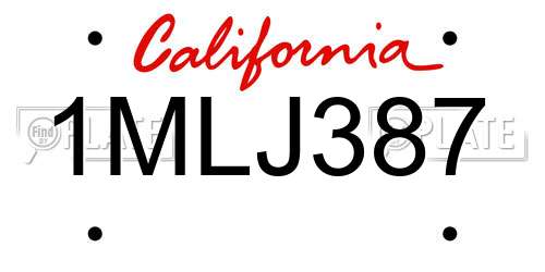 1MLJ387 California License Plate
