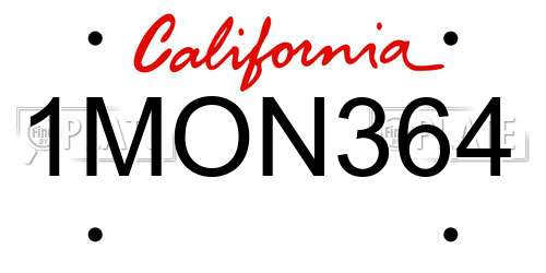 1MON364 California License Plate