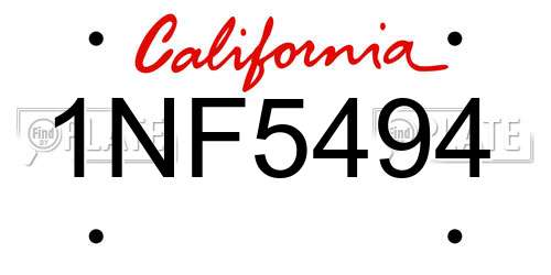 1NF5494 California License Plate