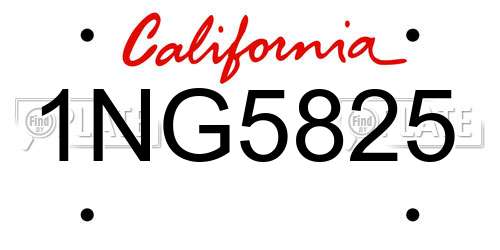 1NG5825 California License Plate