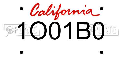 1O01B0 California License Plate