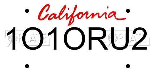 1O1ORU2 California License Plate