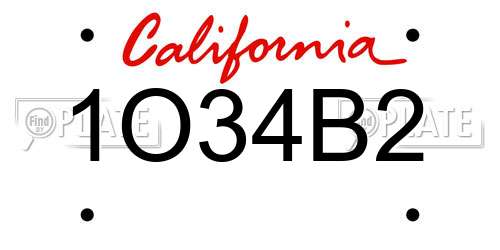 1O34B2 California License Plate
