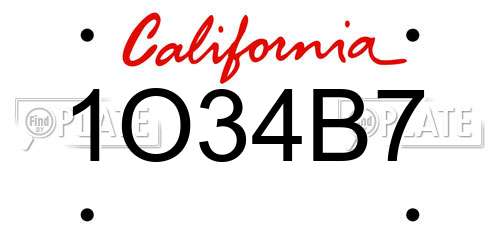1O34B7 California License Plate