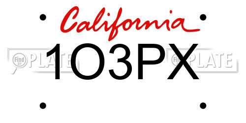 1O3PX California License Plate