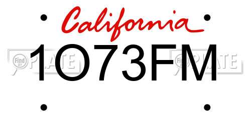1O73FM California License Plate
