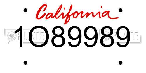 1O89989 California License Plate