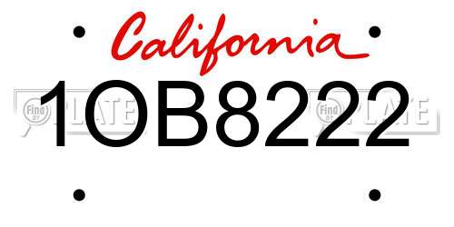 1OB8222 California License Plate
