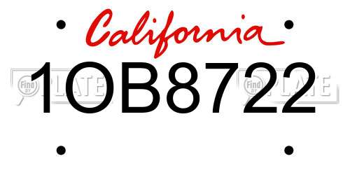 1OB8722 California License Plate
