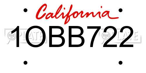 1OBB722 California License Plate