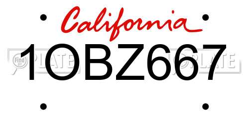 1OBZ667 California License Plate
