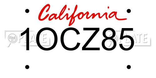 1OCZ85 California License Plate