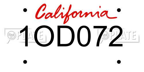 1OD072 California License Plate