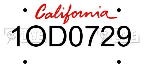 1OD0729 California License Plate