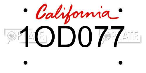 1OD077 California License Plate
