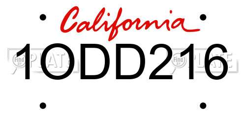 1ODD216 California License Plate