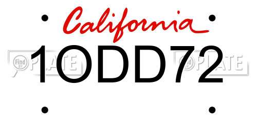 1ODD72 California License Plate