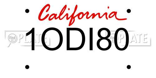 1ODI80 California License Plate