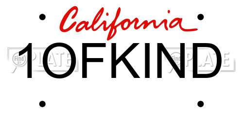 1OFKIND California License Plate