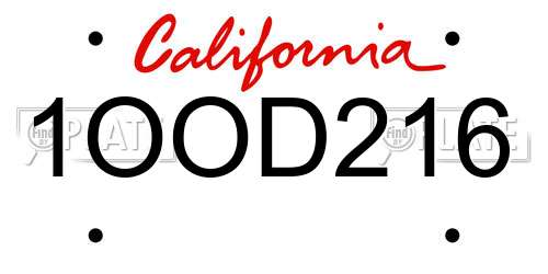 1OOD216 California License Plate