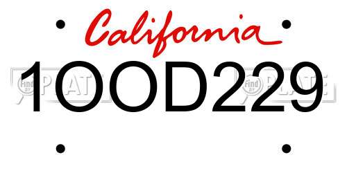 1OOD229 California License Plate