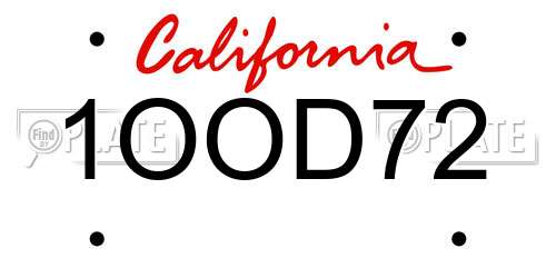 1OOD72 California License Plate