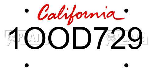 1OOD729 California License Plate