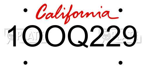 1OOQ229 California License Plate