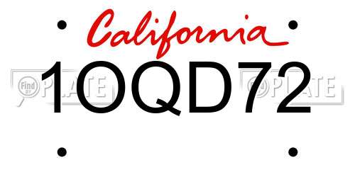 1OQD72 California License Plate