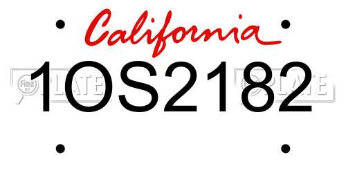 1OS2182 California License Plate