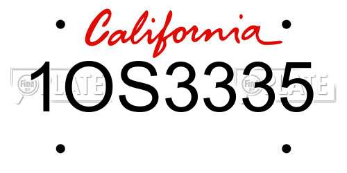 1OS3335 California License Plate