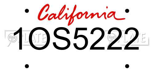 1OS5222 California License Plate