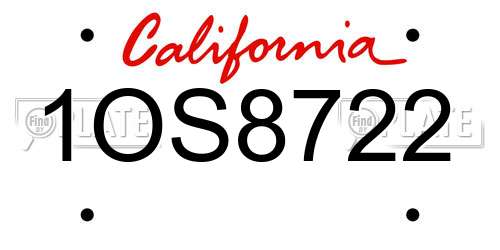 1OS8722 California License Plate