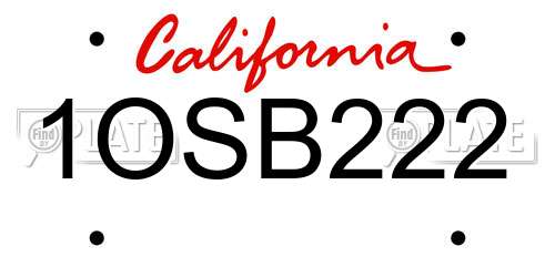 1OSB222 California License Plate