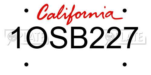 1OSB227 California License Plate