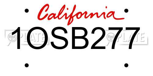 1OSB277 California License Plate