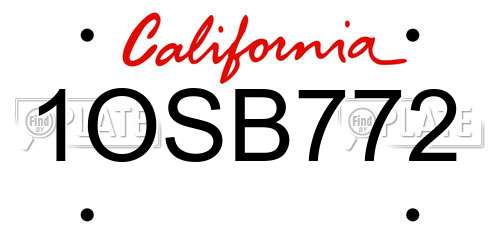 1OSB772 California License Plate