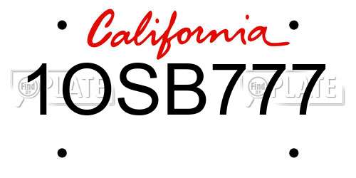 1OSB777 California License Plate