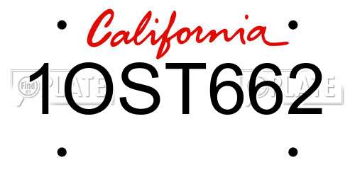 1OST662 California License Plate