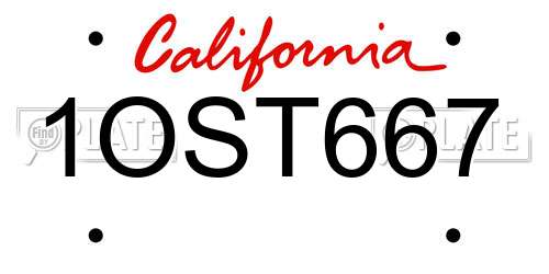 1OST667 California License Plate