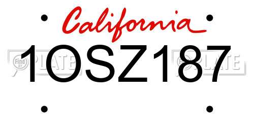 1OSZ187 California License Plate