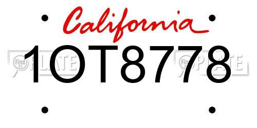 1OT8778 California License Plate