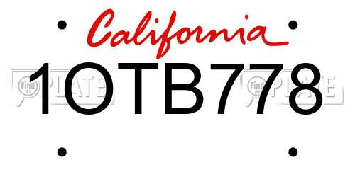 1OTB778 California License Plate