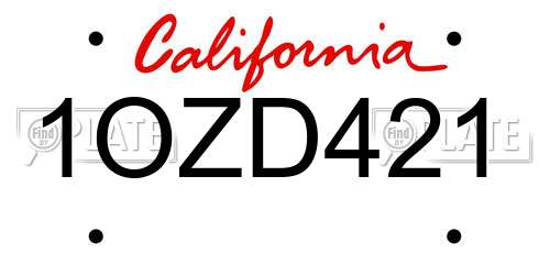 1OZD421 California License Plate