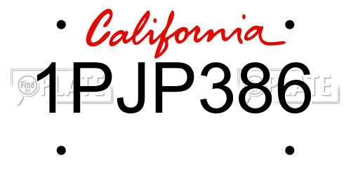 1PJP386 California License Plate