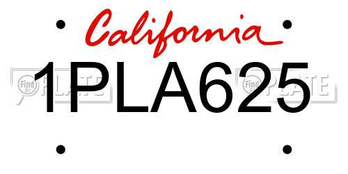 1PLA625 California License Plate