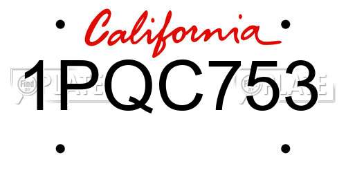 1PQC753 California License Plate