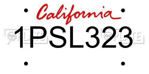 1PSL323 California License Plate