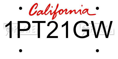 1PT21GW California License Plate