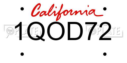 1QOD72 California License Plate